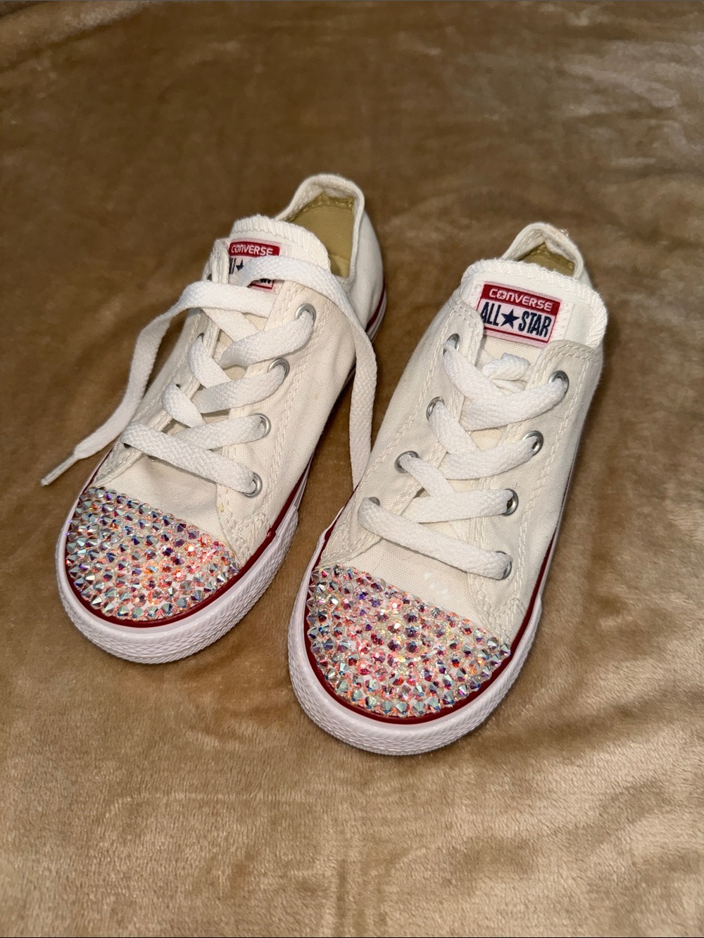 Converse Kids White All Star Rhinestone Toe Low-Top Sneakers